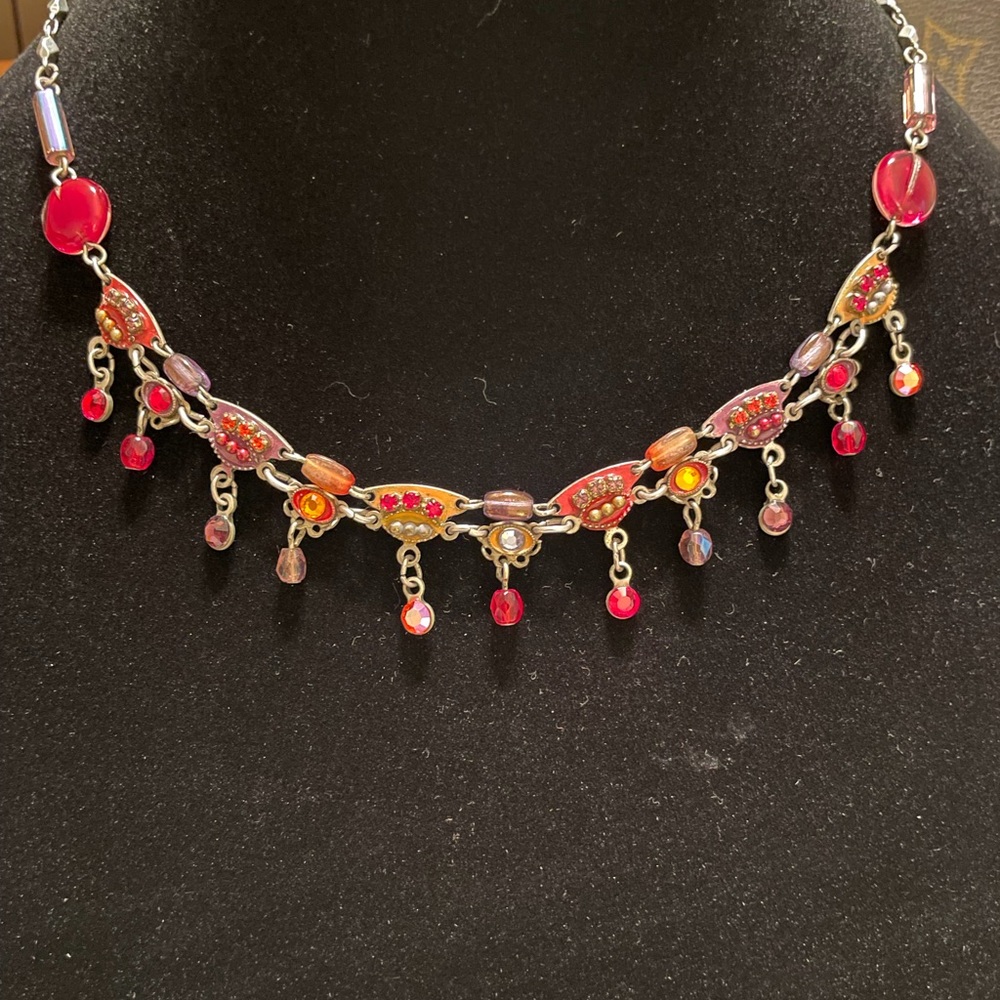 💕ADAYA  Silver plated colorful necklace with Swarovski Crystals. Holiday piece